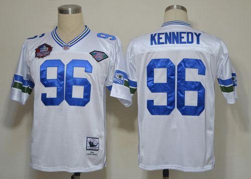 Mitchell And Ness Hall Of Fame 2012 Seahawks #96 Cortez Kennedy White Stitched Throwback Jersey - Zenithce