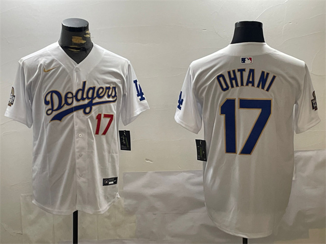 Los Angeles Dodgers #17 Shohei Ohtani White Gold 2024 World Series Home Limited Stitched Jersey - Zenithce