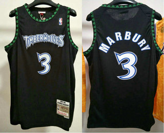 Minnesota Timberwolves #3 Stephon Marbury 1997-98 Black Hardwood Classics Soul Swingman Throwback Jersey - Zenithce