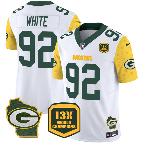 Green Bay Packers #92 Reggie White White 2024 F.U.S.E. 13 Time World Champions And Home Patch Vapor Untouchable Limited Stitched Jersey - Zenithce