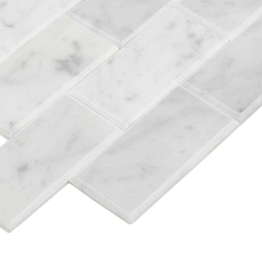 Daltile Xpress Mosaix Peel ‘N Stick White Beveled 14 in. x 12 in. Marble Brick Joint Mosaic Tile - Zenithce