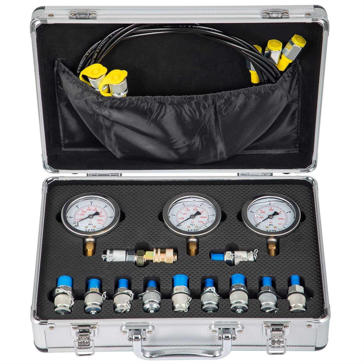 VEVOR Hydraulic Pressure Test Kit 10/100/250/400/600bar 5 Gauges 13 Test Couplings 14 Tee Connectors 5 Test Hoses - Zenithce