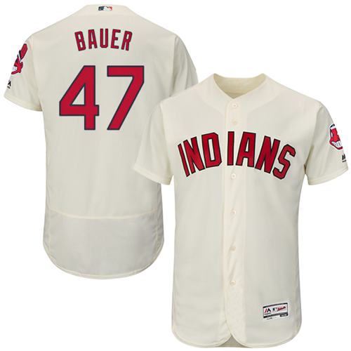 Indians #47 Trevor Bauer Cream Flexbase Authentic Collection Stitched Jersey - Zenithce