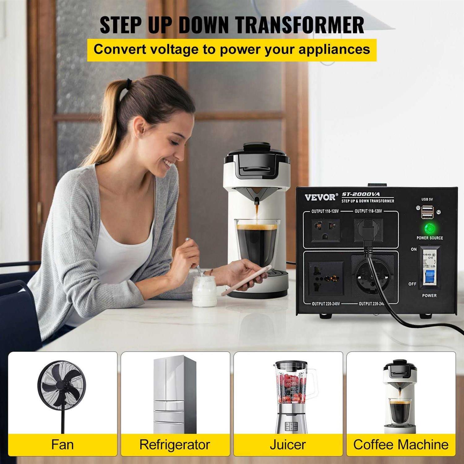 VEVOR Voltage Converter Transformer,1000W Heavy Duty Step Up/Down Transformer Converter,2 US&1 UK&1 Universal Outlet SJBYQSJMTMC1KPS2AV5 - Zenithce