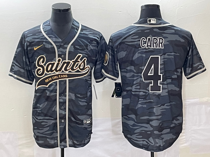 New Orleans Saints #4 Derek Carr Gray Camo With Patch Cool Base Stitched Jersey - Zenithce