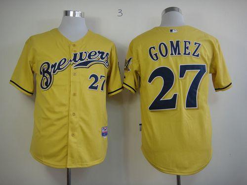 Brewers #27 Carlos Gomez Yellow Alternate Cool Base Stitched Jersey - Zenithce