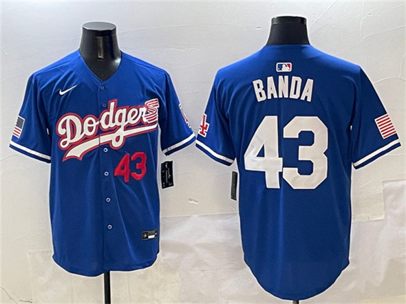 Los Angeles Dodgers #43 Anthony Banda Royal With American Flag Patch Limited Stitched Jersey - Zenithce