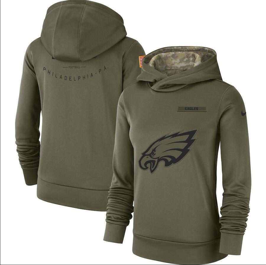 Women's Philadelphia Eagles Olive Salute To Service Team Logo Performance Pullover NFL Hoodie - Zenithce