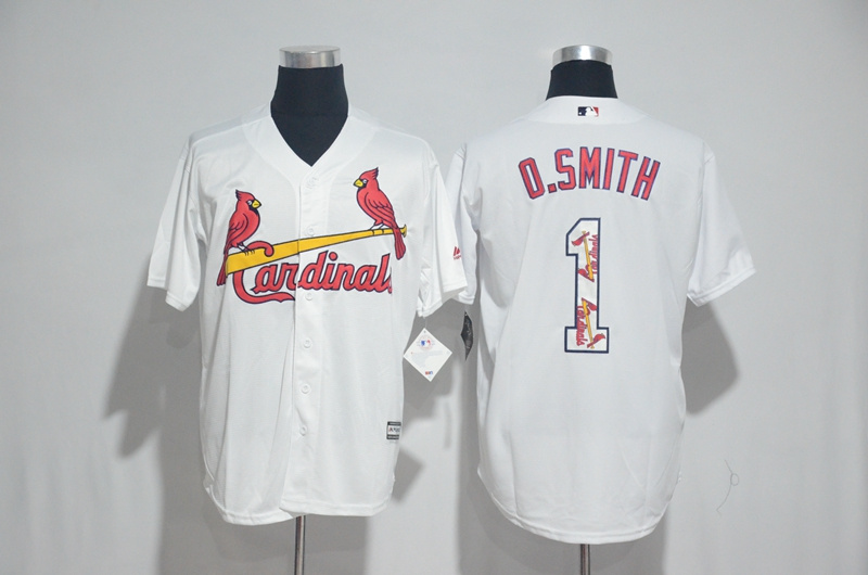 St.Louis Cardinals #1 Ozzie Smith White Team Logo Print Cool Base Stitched Jersey - Zenithce