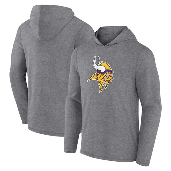 Minnesota Vikings Heather Gray Primary Logo Long Sleeve Hoodie - Zenithce