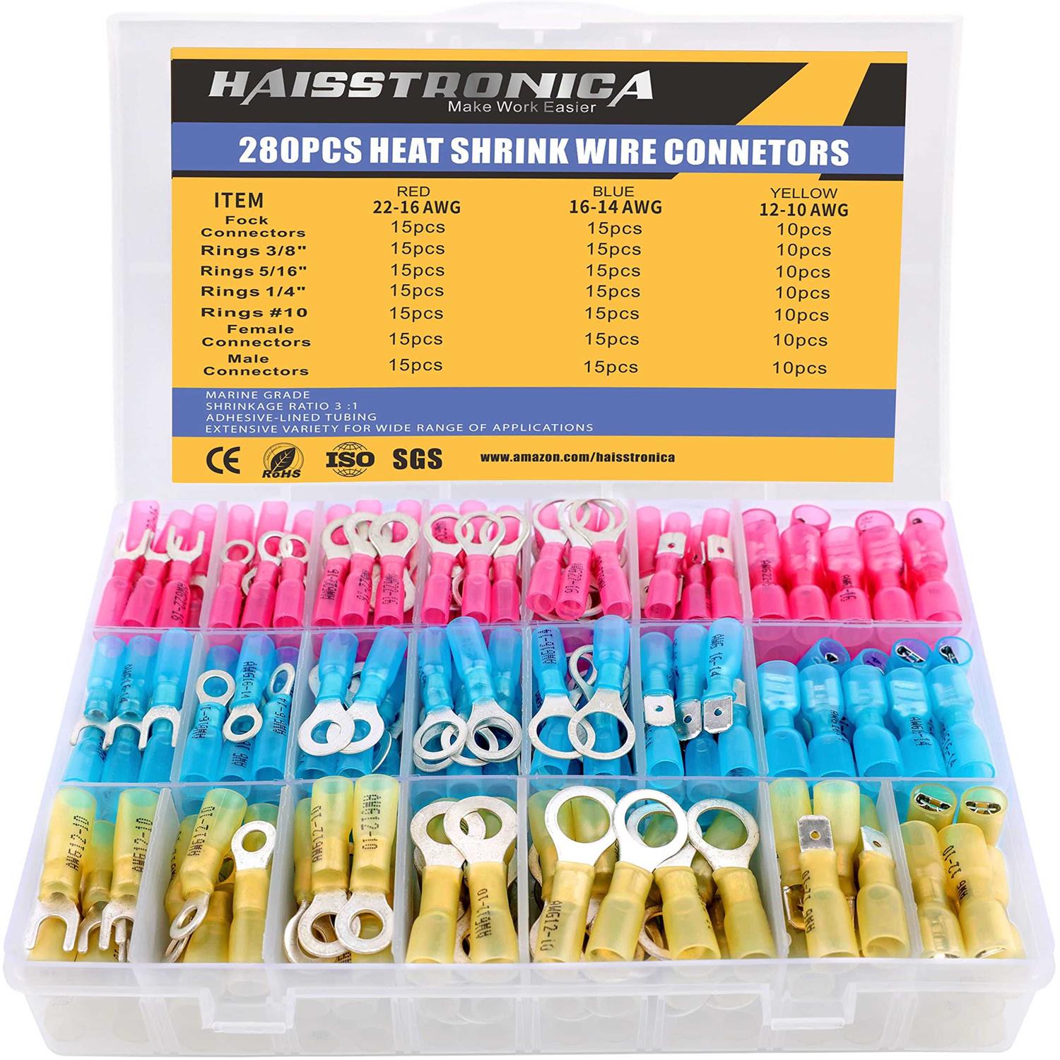 Haisstronica 1000pcs Solder Seal Wire Connectors, AWG 26-10 5Sizes Electrical Connectors Heat Shrink Kit with Removable Storage Bins - Zenithce
