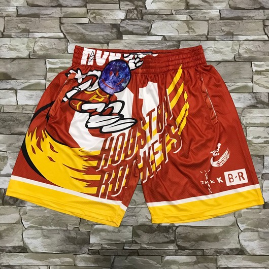 Travis Scott X Br X Mn Houston Rockets #01 Jack Red Swingman Throwback Shorts - Zenithce