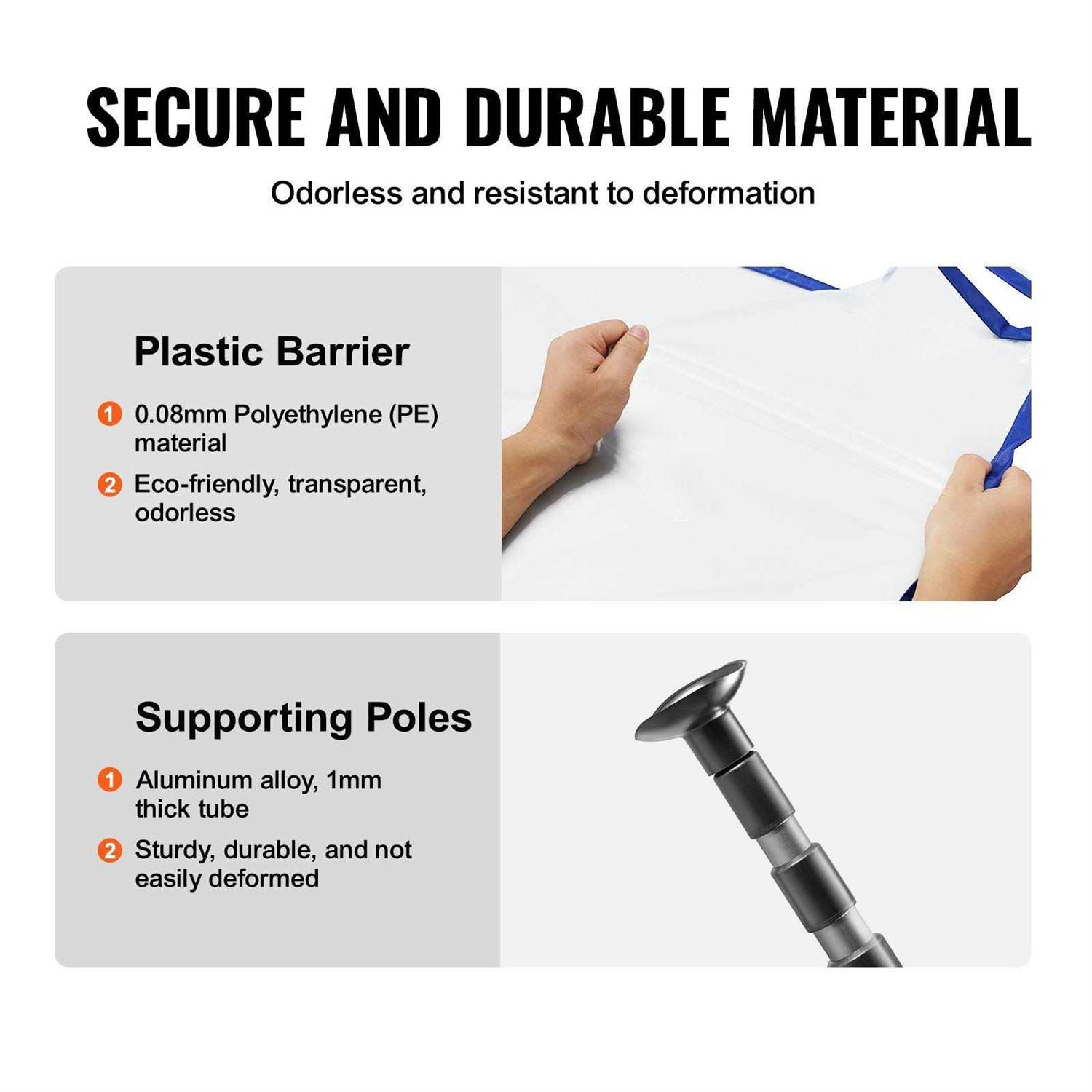 VEVOR Dust Barrier Poles Spring Barrier Loaded Poles Dust Barrier System with 4 Telescoping Poles Magnetic Zipper Carry Bag and 32.8×13.12 Ft - Zenithce