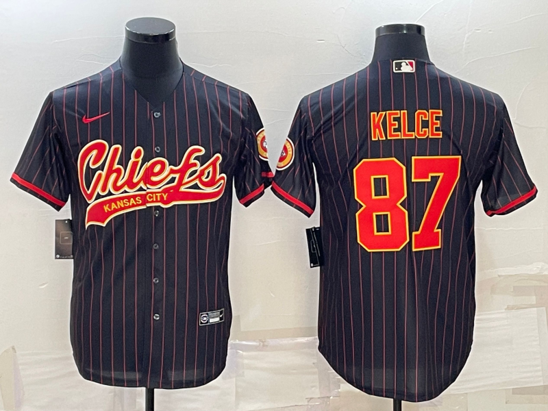 Kansas City Chiefs #87 Travis Kelce Black With Patch Cool Base Stitched Baseball Jersey - Zenithce