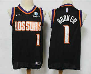 Phoenix Suns #1 Devin Booker Black 2020 City Edition Swingman Jersey With The Sponsor Logo - Zenithce