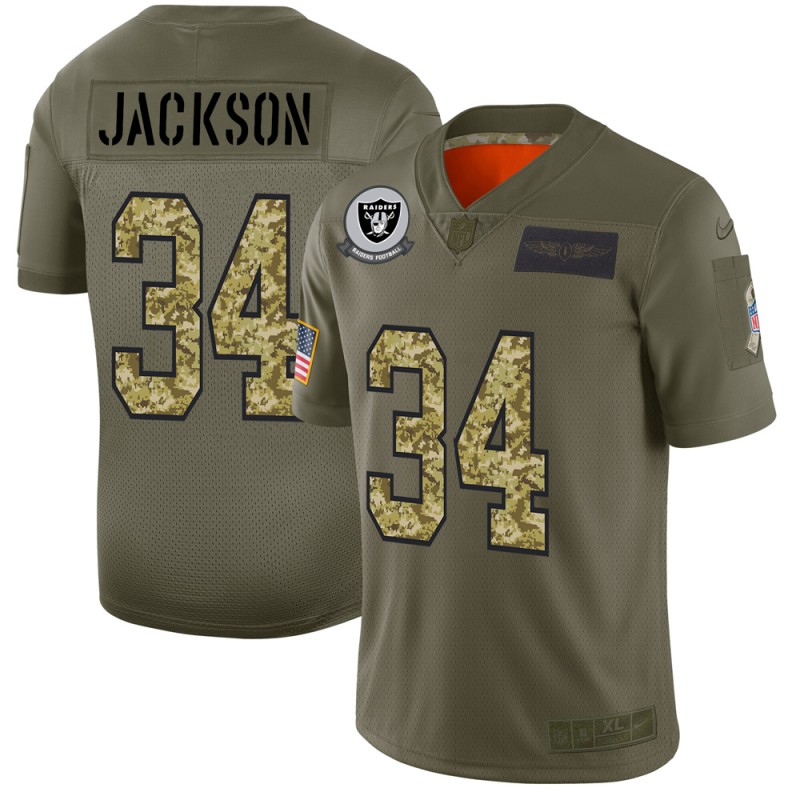 Raiders #34 Bo Jackson 2019 Olive Camo Salute To Service Limited Stitched Jersey - Zenithce