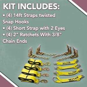 Mytee Products 8 Point Roll Back Vehicle Tie Down Kit with Chain Extension on Both Ends - Zenithce