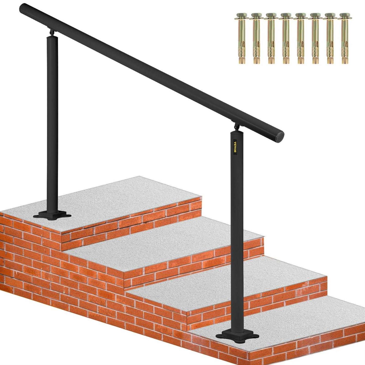 VEVOR Outdoor Stair Railing Fits for 3 to 4 Steps Adjustable Exterior Stair Railing Wrought Iron Handrail TZFGZXSLZFSD4JWFNV0 - Zenithce