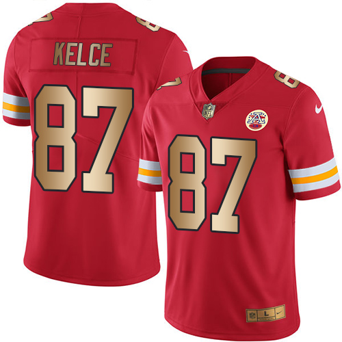 Chiefs #87 Travis Kelce Red Stitched Limited Gold Rush Nike Jersey - Zenithce
