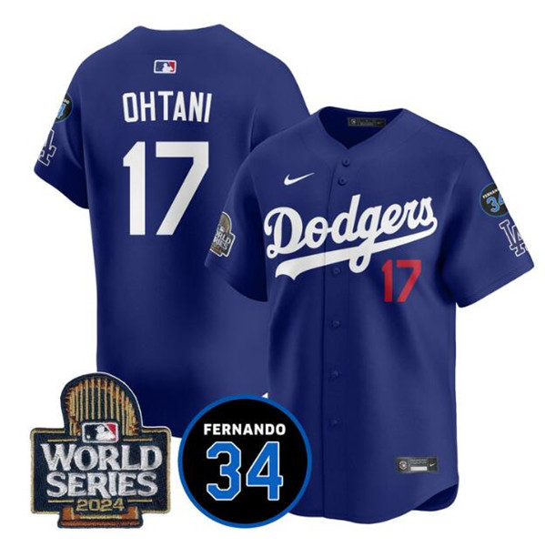 Los Angeles Dodgers #17 Shohei Ohtani Royal 2024 World Series With Fernando Memorial Patch Limited Stitched Jersey - Zenithce