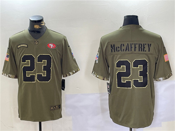 San Francisco 49ers #23 Christian McCaffrey Olive 2022 Salute To Service Limited Stitched Jersey - Zenithce