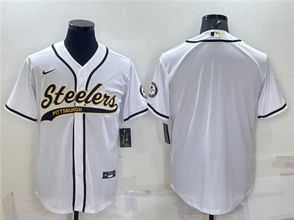 Pittsburgh Steelers Blank White With Patch Cool Base Stitched Baseball Jersey - Zenithce