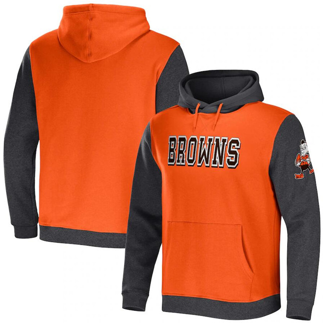 Cleveland Browns X Darius Rucker Collection Orange Heather Charcoal Colorblock Pullover Hoodie - Zenithce