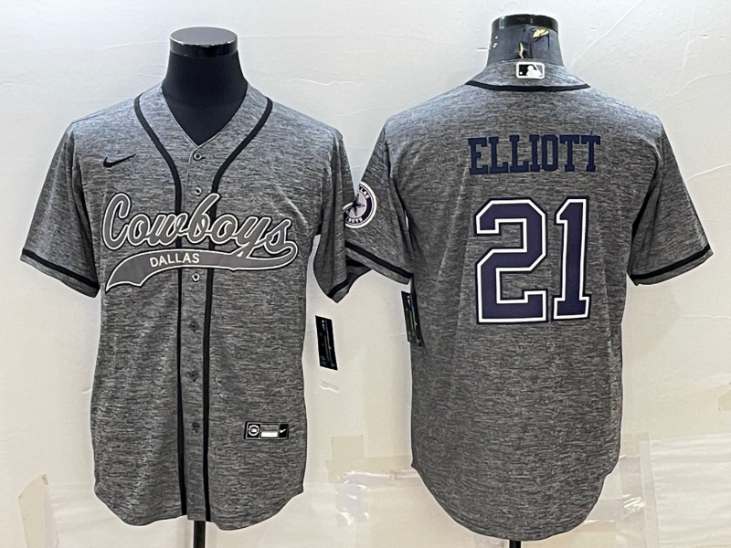 Dallas Cowboys #21 Ezekiel Elliott Grey With Patch Cool Base Stitched Baseball Jersey - Zenithce