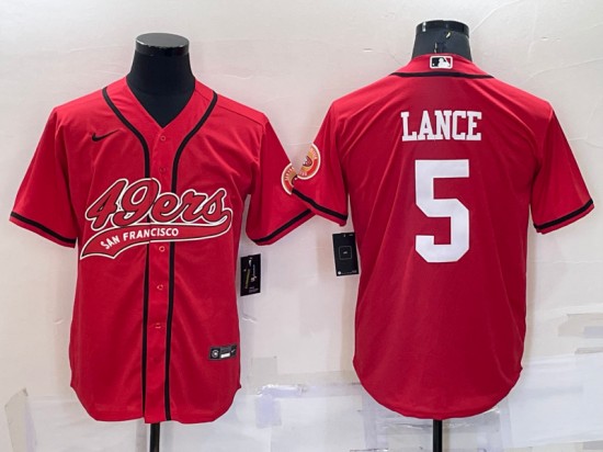 San Francisco 49ers #5 Trey Lance Red Cool Base Stitched Baseball Jersey - Zenithce