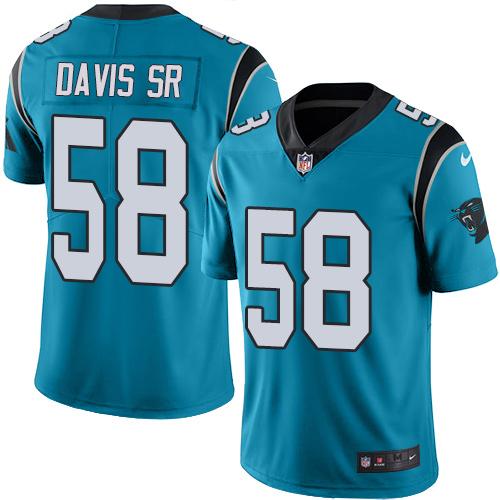 Panthers #58 Thomas Davis Sr Blue Stitched Limited Rush Nike Jersey - Zenithce