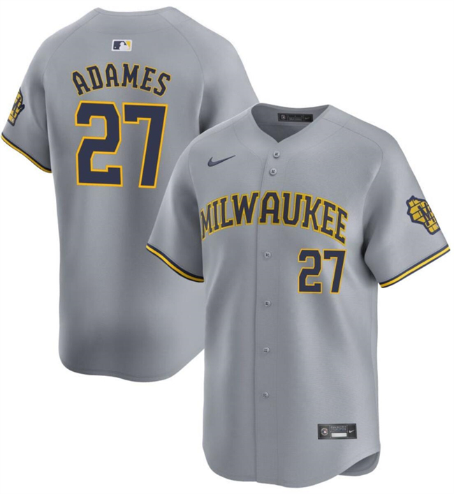 Milwaukee Brewers #27 Willy Adames Gray 2024 Away Limited Stitched Jersey - Zenithce