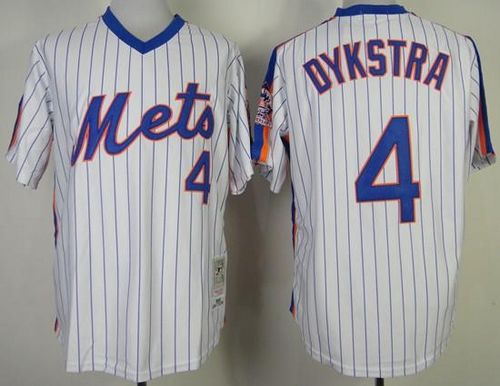 Mitchell And Ness Mets #4 Len Dykstra White Blue Strip Stitched Jersey - Zenithce