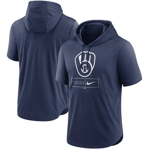 Milwaukee Brewers Navy Short Sleeve Pullover Hoodie - Zenithce