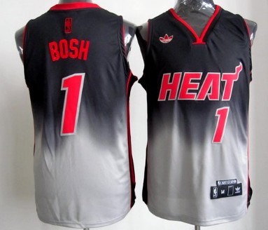Miami Heat #1 Chris Bosh Black/Gray Fadeaway Fashion Jersey - Zenithce