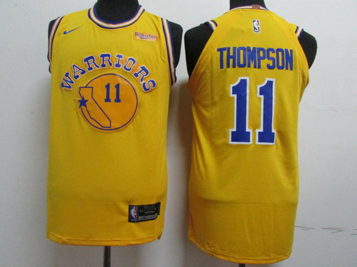 Golden State Warriors #11 Klay Thompson Yellow Throwback Authentic Jersey - Zenithce