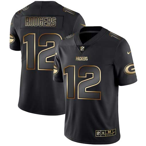 Green Bay Packers #12 Aaron Rodgers 2019 Black Gold Edition Stitched Jersey - Zenithce