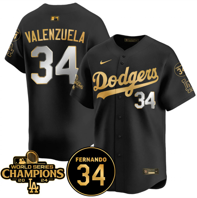 Los Angeles Dodgers #34 Fernando Valenzuela Black Gold 2024 World Series Champions Fernando Memorial Patch Vapor Premier Limited Stitched Jersey - Zenithce