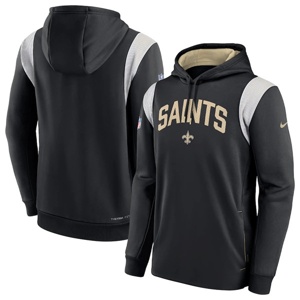 New Orleans Saints Black Sideline Stack Performance Pullover Hoodie 001 - Zenithce