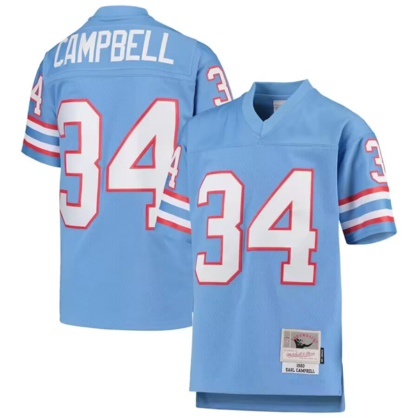 Tennessee Titans #34 Earl Campbell Light Blue Mitchell Ness Youth 1980 Gridiron Classic Stitched Jersey - Zenithce