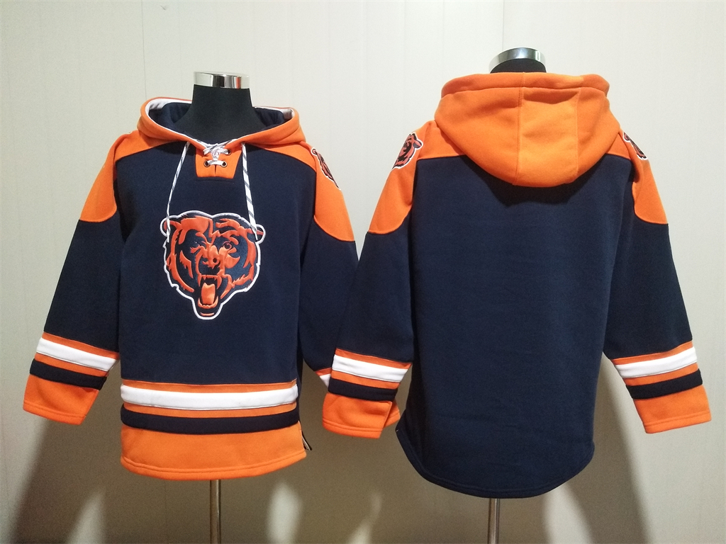 Chicago Bears Blank Navy Ageless Must-Have Lace-Up Pullover Hoodie - Zenithce