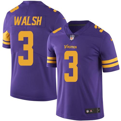 Vikings #3 Blair Walsh Purple Stitched Limited Rush Nike Jersey - Zenithce