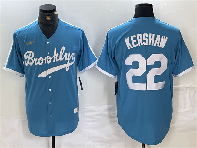 Los Angeles Dodgers #22 Clayton Kershaw Light Blue Throwback Cool Base Stitched Jersey - Zenithce
