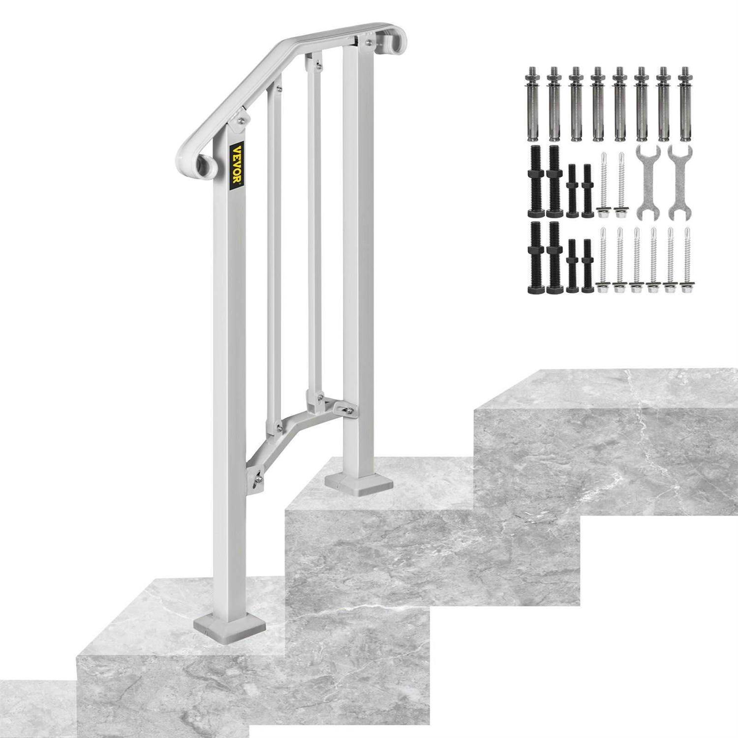 VEVOR Wrought Iron Handrail Fit 1 to 3 Steps Outdoor Stair Railing - Zenithce
