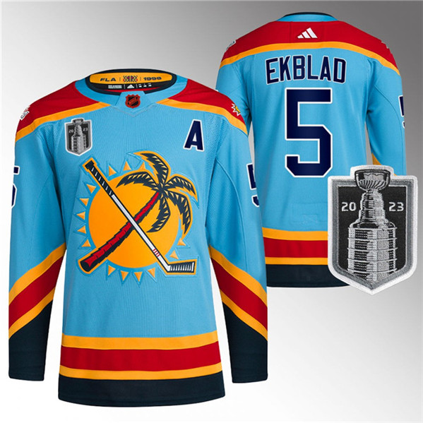 Florida Panthers #5 Aaron Ekblad Blue 2023 Stanley Cup Final Reverse Retro Stitched Jersey - Zenithce