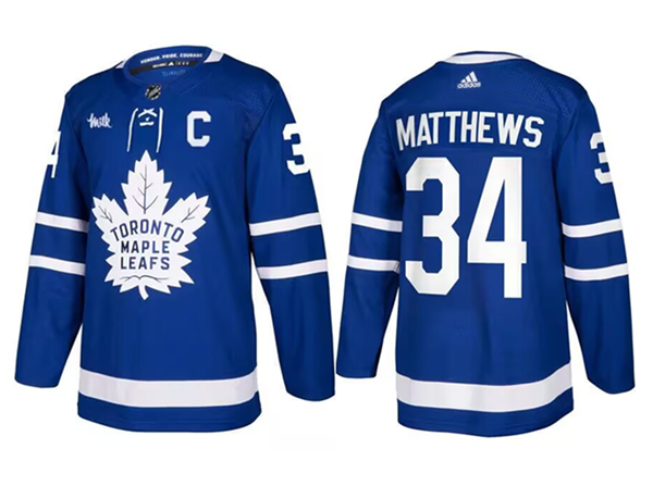 Toronto Maple Leafs #34 Auston Matthews Blue With C Milk Patch Stitched Jersey - Zenithce