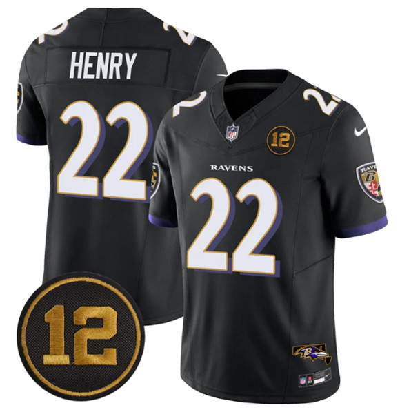Baltimore Ravens #22 Derrick Henry Black 2025 F.U.S.E Jacoby Jones Patch Vapor Limited Jersey - Zenithce