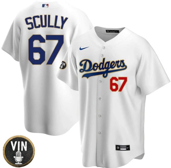 Los Angeles Dodgers #67 Vin Scully 2022 White Vin Scully Patch Cool Base Stitched Jersey - Zenithce
