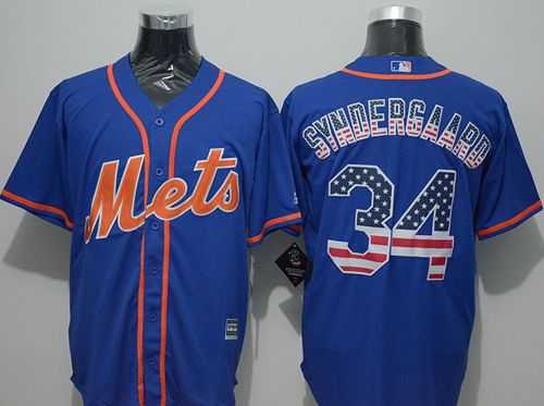 Mets #34 Noah Syndergaard Blue USA Flag Fashion Stitched Jersey - Zenithce