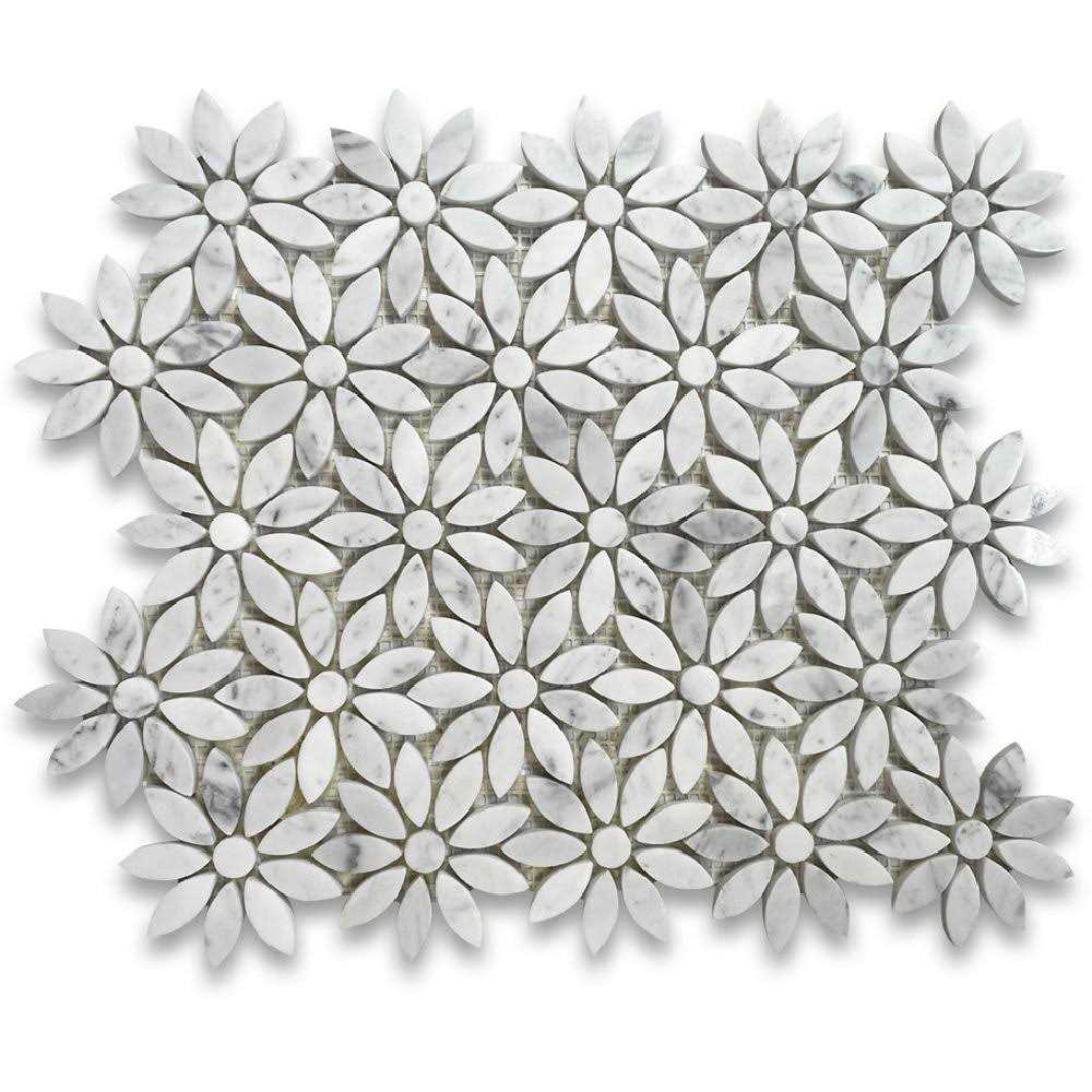 Marble Online Carrara Marble Ice Flower Blossom Gray Polished Waterjet Mosaic Tile - Zenithce