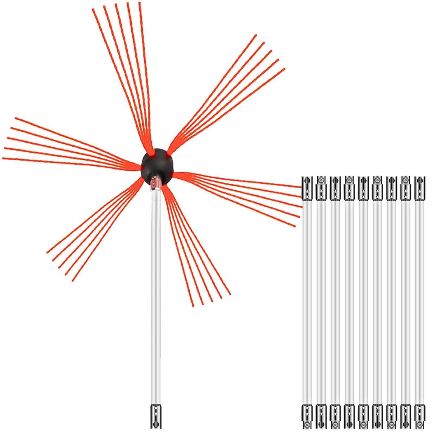VEVOR Chimney Sweep Kit 30FT Length Chimney Brush Kit with 9 Nylon Flexible Rods - Zenithce